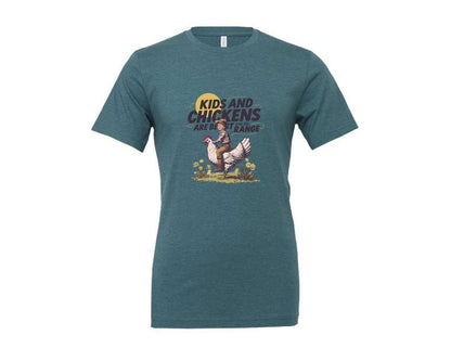 brand:Generic|color:Heather Deep Teal|Kids And Chickens Vintage Farm Graphic T-Shirt