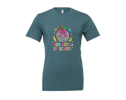 brand:Generic|color:Heather Deep Teal|Coquette 100 Days Of School Graphic T-Shirt