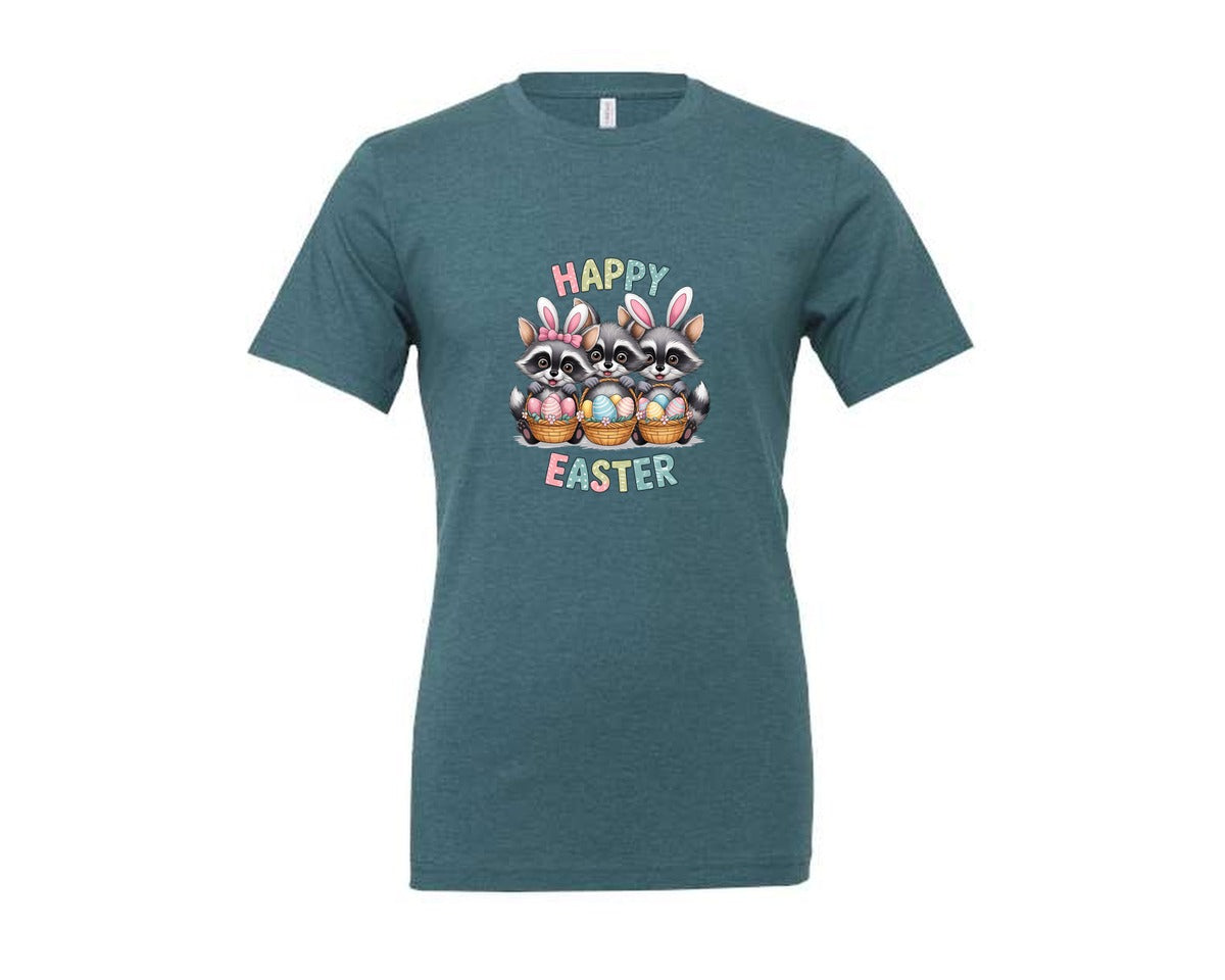 brand:Generic|color:Heather Deep Teal|Feral Easter Raccoon Graphic T-Shirt