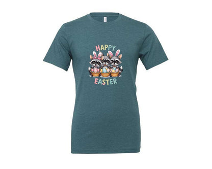 brand:Generic|color:Heather Deep Teal|Feral Easter Raccoon Graphic T-Shirt