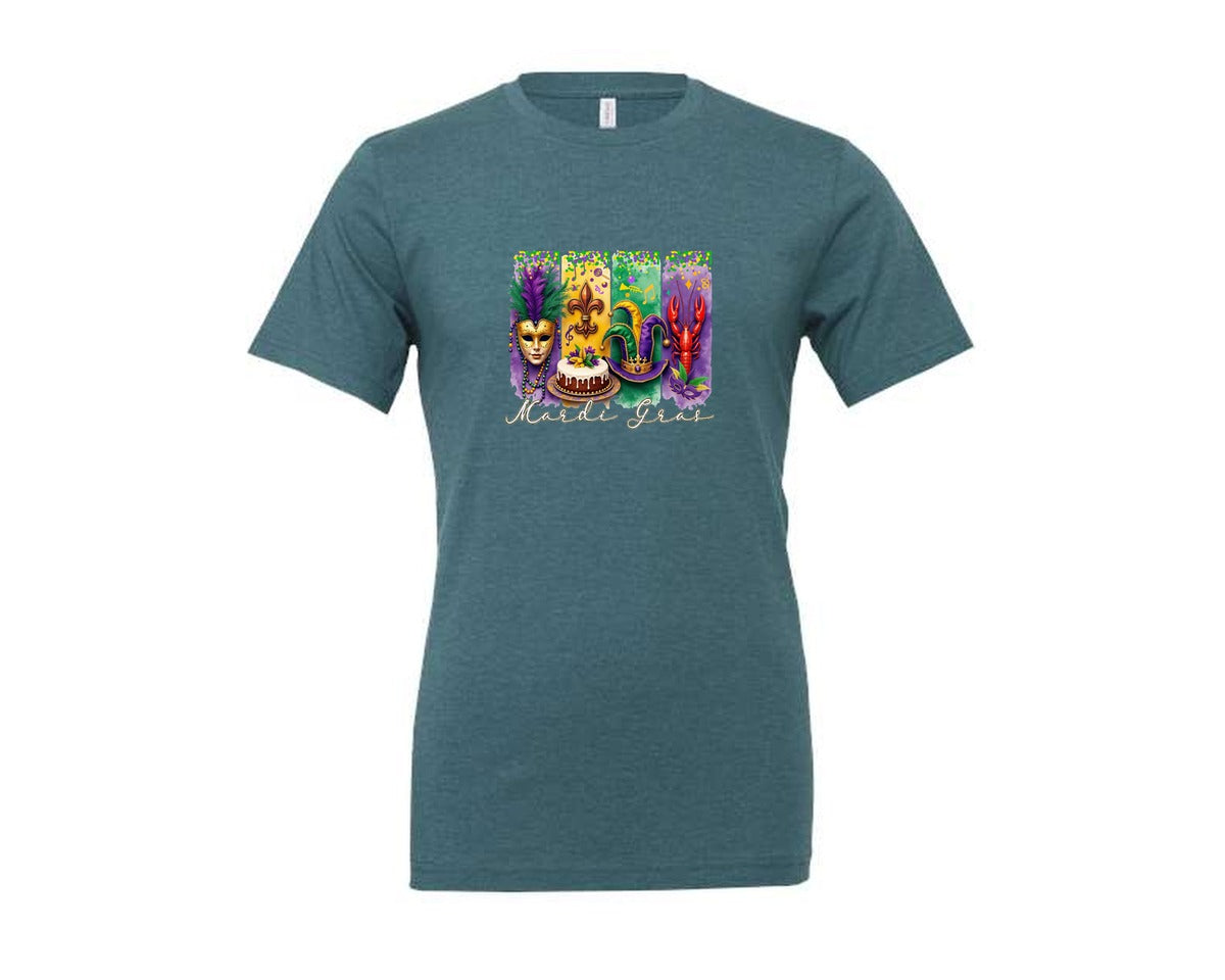 brand:Generic|color:Heather Deep Teal|Mardi Gras Coquette 2 Graphic T-Shirt
