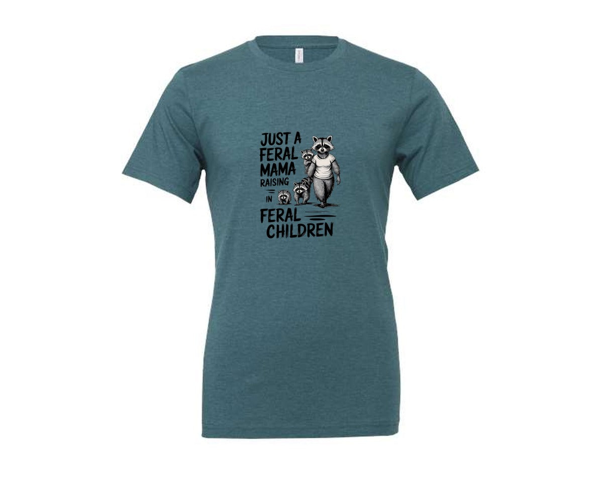 brand:Generic|color:Heather Deep Teal|Funny Mothers Day Raccoon Mama Tired Graphic T-Shirt