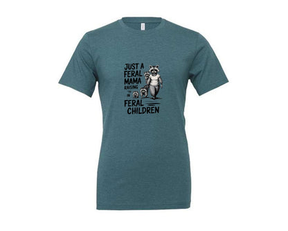 brand:Generic|color:Heather Deep Teal|Funny Mothers Day Raccoon Mama Tired Graphic T-Shirt