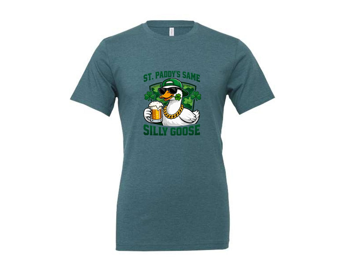 brand:Generic|color:Heather Deep Teal|St Paddys Same Silly Goose Funny Graphic T-Shirt
