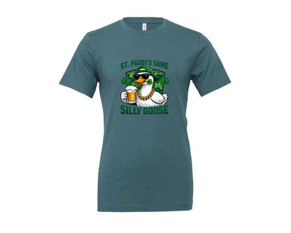 brand:Generic|color:Heather Deep Teal|St Paddys Same Silly Goose Funny Graphic T-Shirt