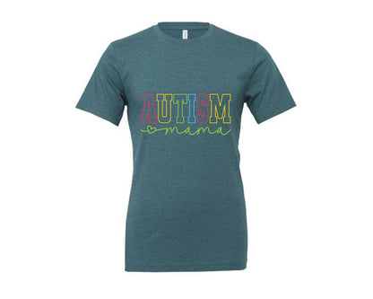 brand:Generic|color:Heather Deep Teal|Autism Mama Awareness Graphic T-Shirt