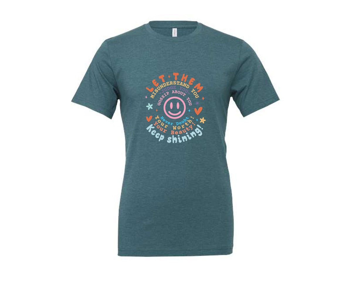 brand:Generic|color:Heather Deep Teal|Let Them Keep Shining Inspirat Graphic T-Shirt