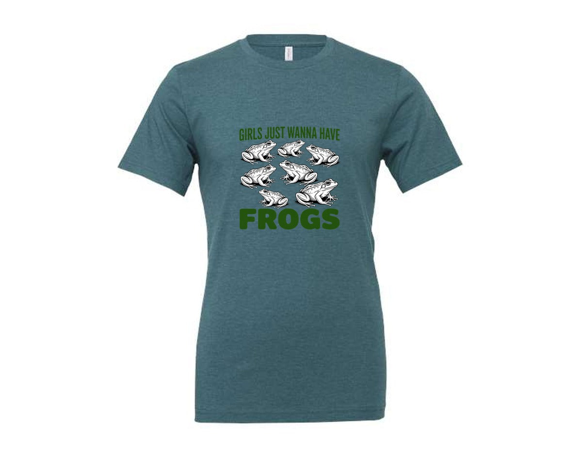 brand:Generic|color:Heather Deep Teal|Funny Frog 3 Graphic T-Shirt