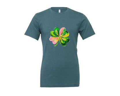 brand:Generic|color:Heather Deep Teal|Brushstroke Shamrock Graphic T-Shirt