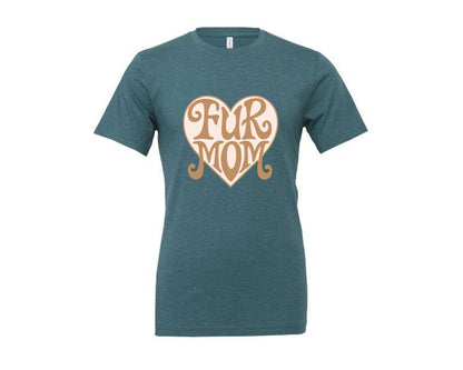 brand:Generic|color:Heather Deep Teal|Fur Mom Cute Crazy Cat Lady Quote Graphic T-Shirt