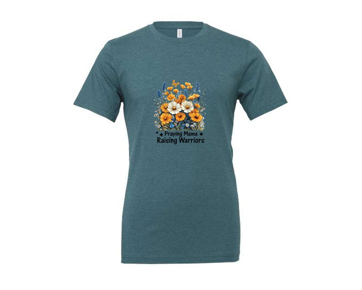 brand:Generic|color:Heather Deep Teal|Praying Mama Boho Floral Mama 2 Graphic T-Shirt