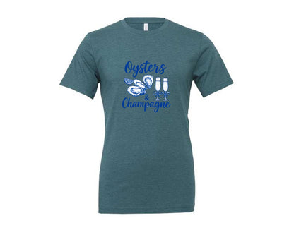 brand:Generic|color:Heather Deep Teal|Oysters And Champagne T Shirt Design Graphic T-Shirt
