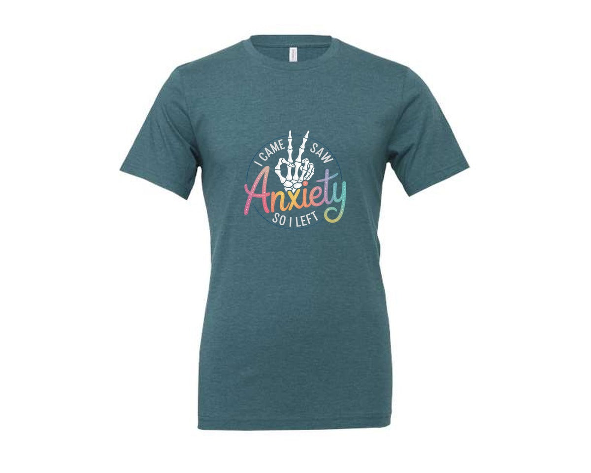 brand:Generic|color:Heather Deep Teal|I Came I Saw Anxiety Gothic 3 Graphic T-Shirt
