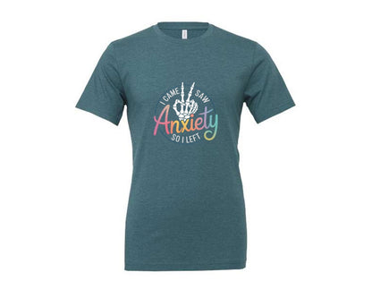 brand:Generic|color:Heather Deep Teal|I Came I Saw Anxiety Gothic 3 Graphic T-Shirt