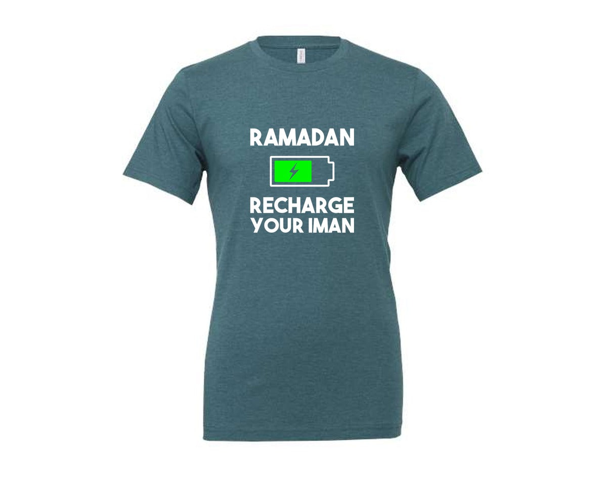 brand:Generic|color:Heather Deep Teal|Ramadan Recharge Your Iman Muslim Motiv Graphic T-Shirt