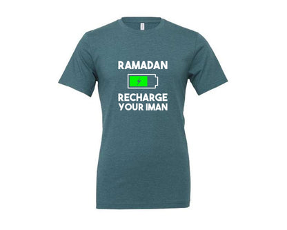 brand:Generic|color:Heather Deep Teal|Ramadan Recharge Your Iman Muslim Motiv Graphic T-Shirt