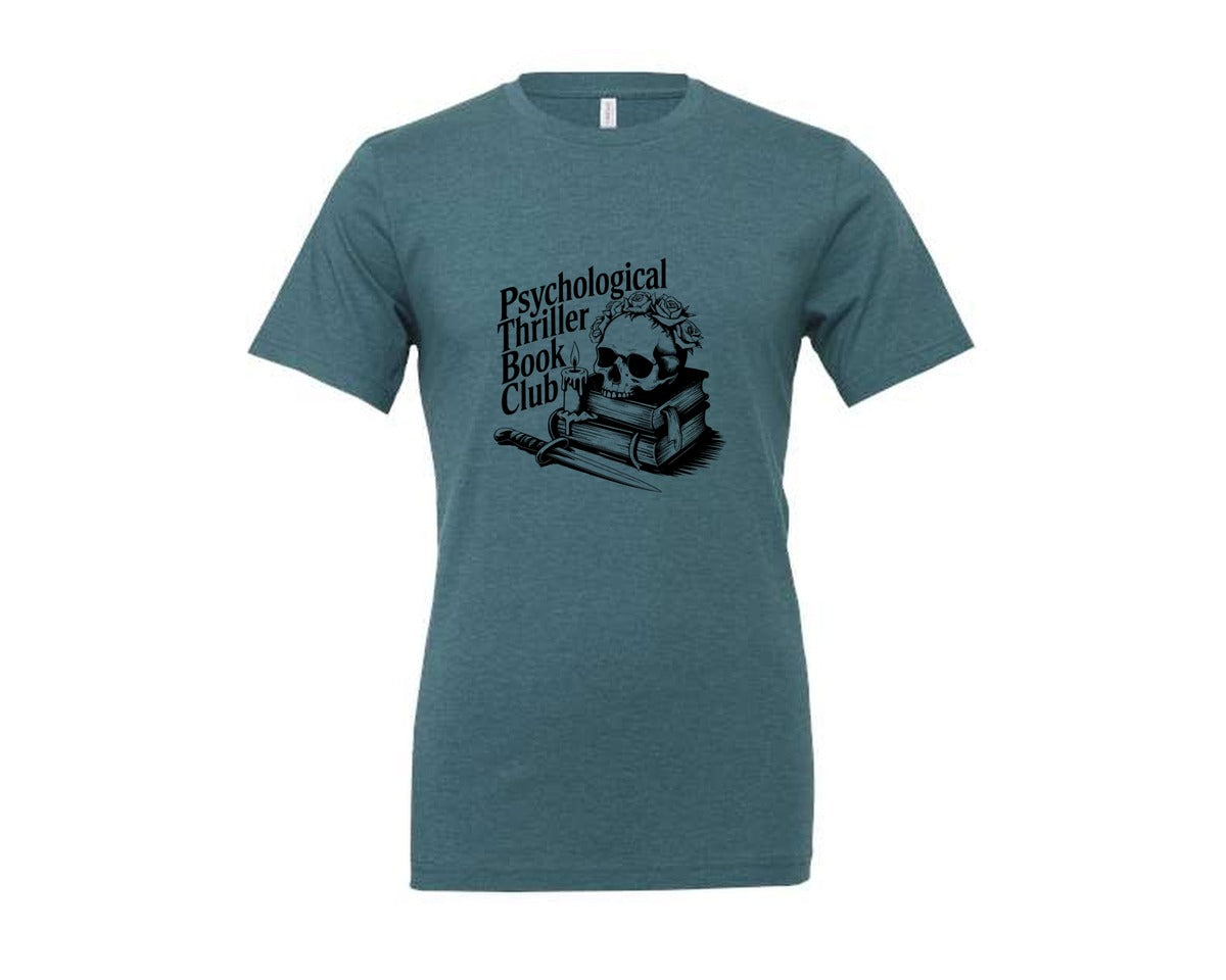 brand:Generic|color:Heather Deep Teal|Psychological Thriller Book Club T S Graphic T-Shirt