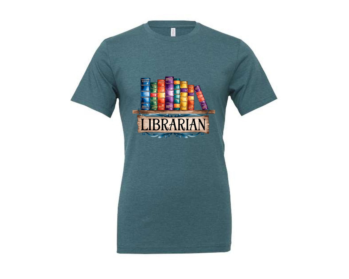 brand:Generic|color:Heather Deep Teal|Librarian Vintage Bookshelf 2 Graphic T-Shirt