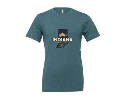 brand:Generic|color:Heather Deep Teal|Indiana State Map 2 Graphic T-Shirt