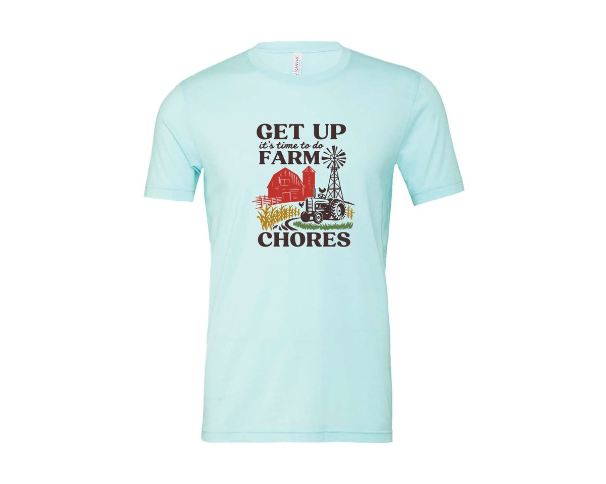 brand:Bella Canvas|color:Heather Ice Blue|Get Up Its Time To Do Farm Chores 2 Graphic T-Shirt