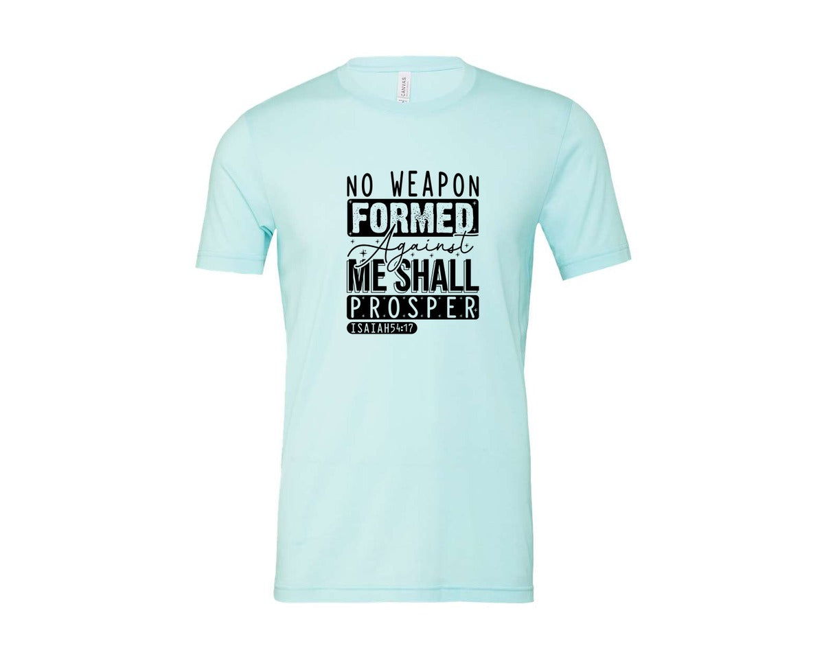 brand:Bella Canvas|color:Heather Ice Blue|No Weapon Formed Against Me Shall Prospe Graphic T-Shirt