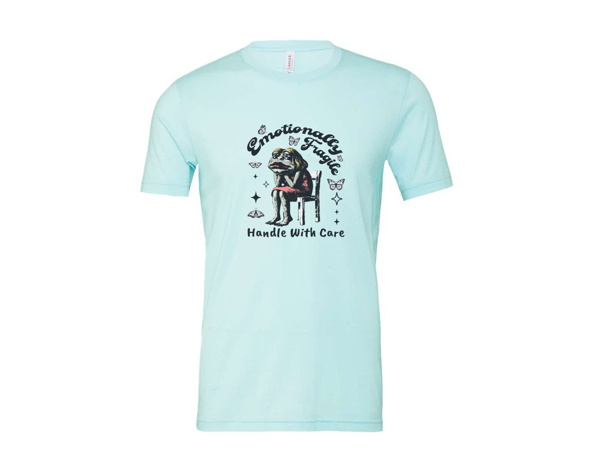 brand:Bella Canvas|color:Heather Ice Blue|Frog Woman With Tears Emotionally Shirt Graphic T-Shirt