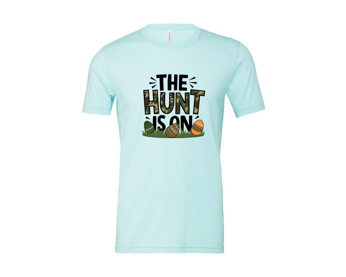 brand:Bella Canvas|color:Heather Ice Blue|The Hunt Is On Camo Easter Egg Camo Graphic T-Shirt