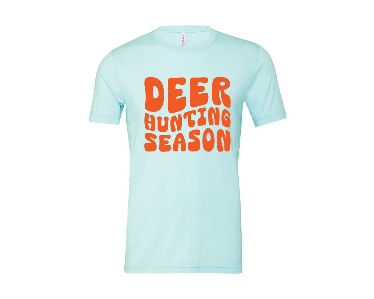 brand:Bella Canvas|color:Heather Ice Blue|Retro Deer Hunting Season Design 2 Graphic T-Shirt