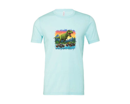 brand:Bella Canvas|color:Heather Ice Blue|Dinosaur Monster Truck T Rex Graphic T-Shirt