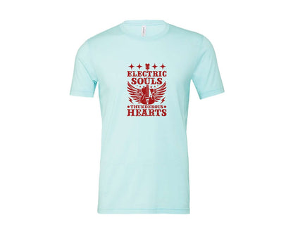 brand:Bella Canvas|color:Heather Ice Blue|Electric Souls Thunderous Hearts Graphic T-Shirt