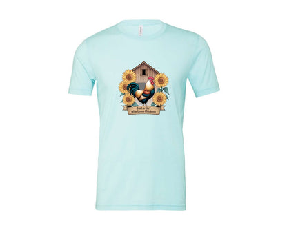 brand:Bella Canvas|color:Heather Ice Blue|Just A Girl Who Loves Chickens 8 Graphic T-Shirt