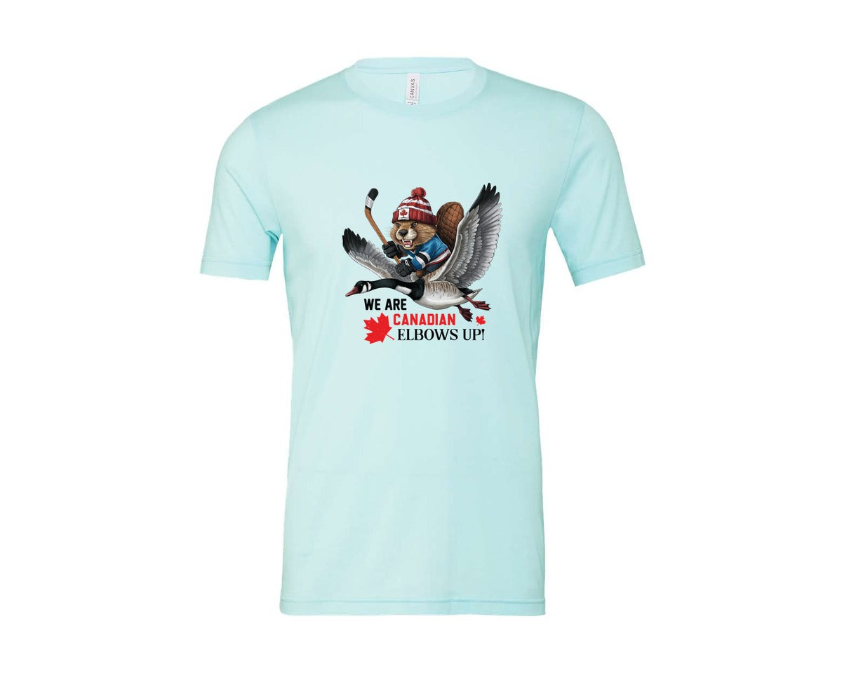 brand:Bella Canvas|color:Heather Ice Blue|We Are Canada Elbows Up 2 Graphic T-Shirt