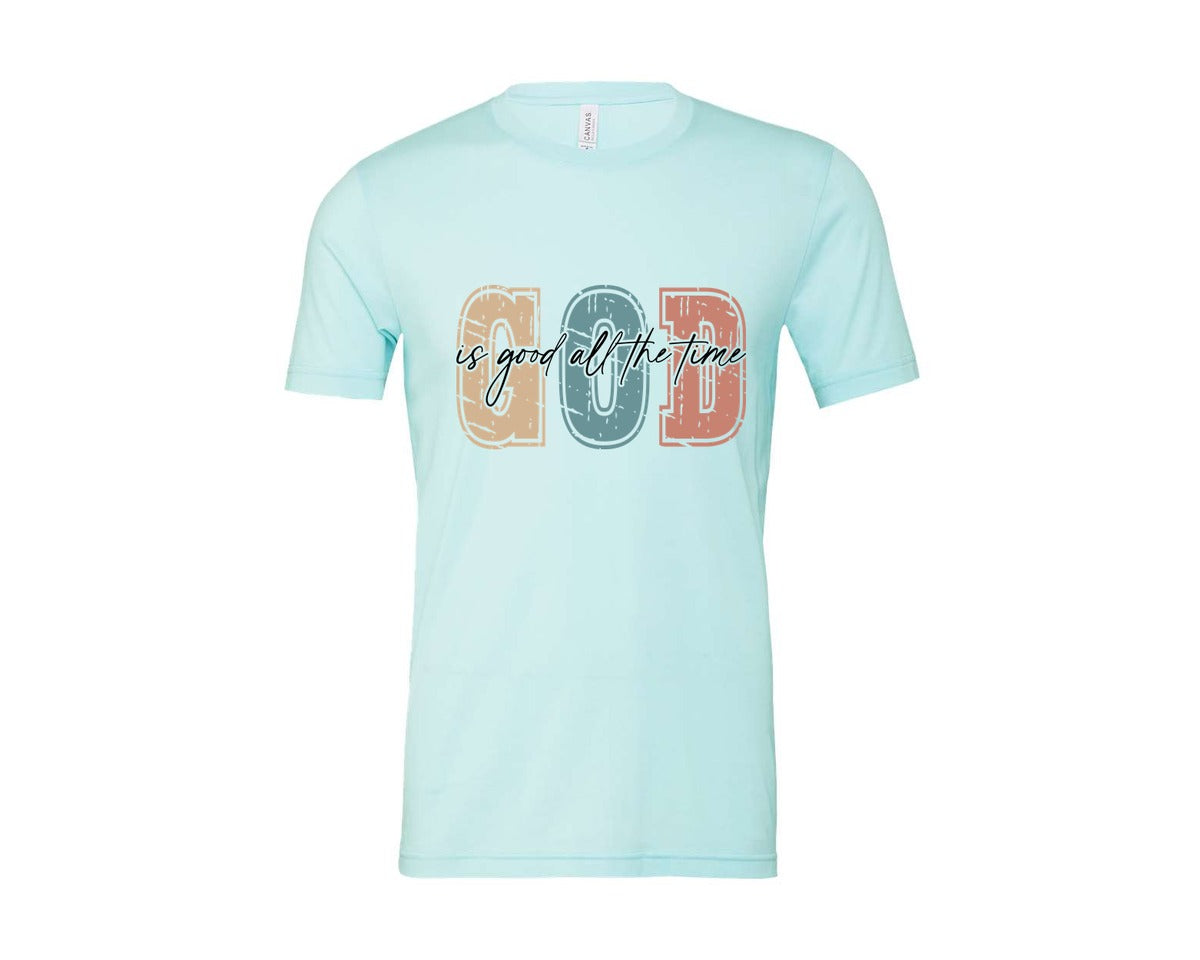 brand:Bella Canvas|color:Heather Ice Blue|Christian God Is Good All The Time 8 Graphic T-Shirt