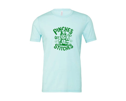 brand:Bella Canvas|color:Heather Ice Blue|Pinches Get Stitches Funny St Patri Graphic T-Shirt