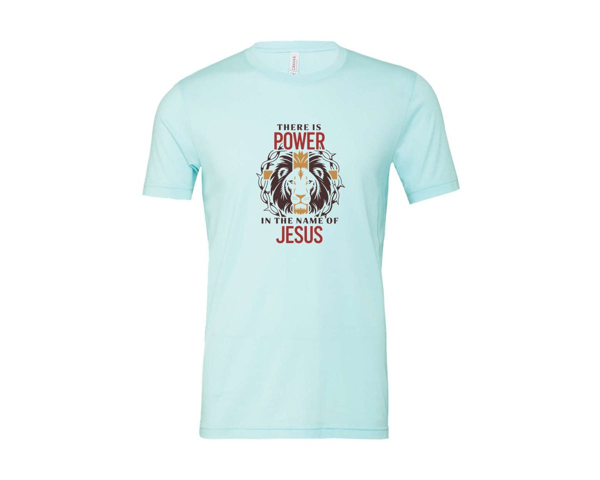 brand:Bella Canvas|color:Heather Ice Blue|There Is Power In The Name Of Jesus 10 Graphic T-Shirt