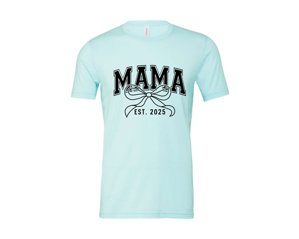 brand:Bella Canvas|color:Heather Ice Blue|Mama Bow Varsity Graphic T-Shirt