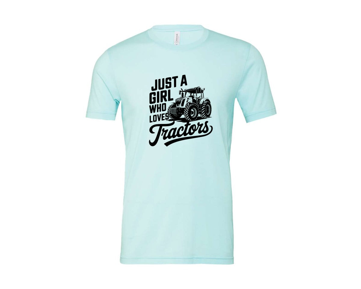 brand:Bella Canvas|color:Heather Ice Blue|Just A Girl Who Loves Tractors T Shi Graphic T-Shirt
