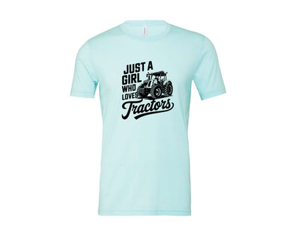 brand:Bella Canvas|color:Heather Ice Blue|Just A Girl Who Loves Tractors T Shi Graphic T-Shirt