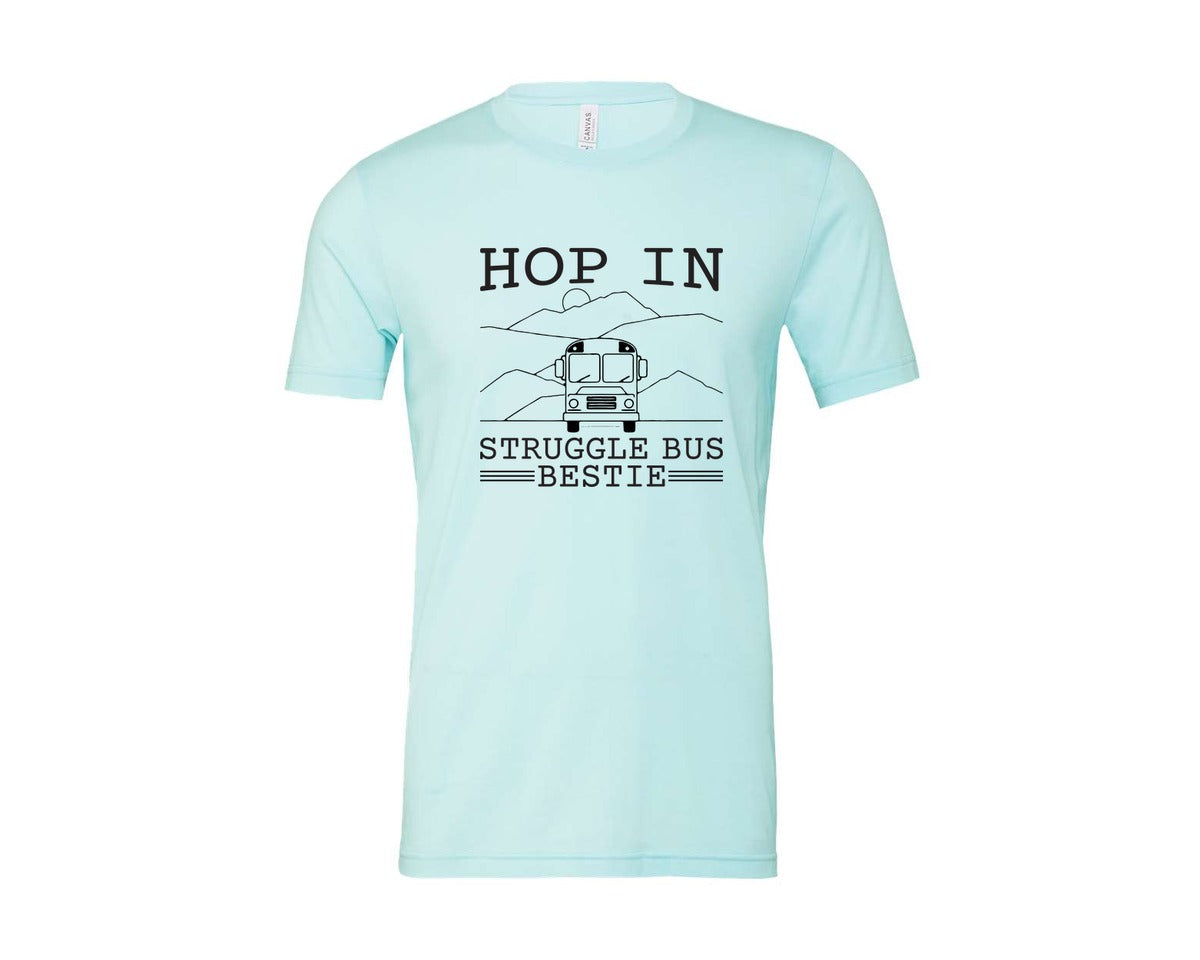 brand:Bella Canvas|color:Heather Ice Blue|Hop In Bestie Sweatshirt Struggle Bus Graphic T-Shirt