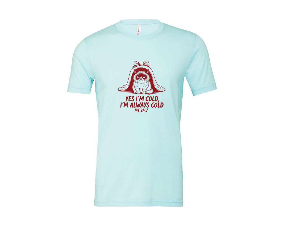 brand:Bella Canvas|color:Heather Ice Blue|Yes Im Cold Always Cold Me 247 Des Graphic T-Shirt