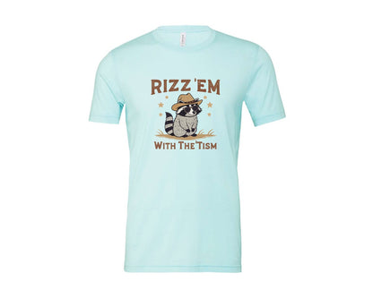 brand:Bella Canvas|color:Heather Ice Blue|Raccoon Funny Raccoon Rizz Em Graphic T-Shirt