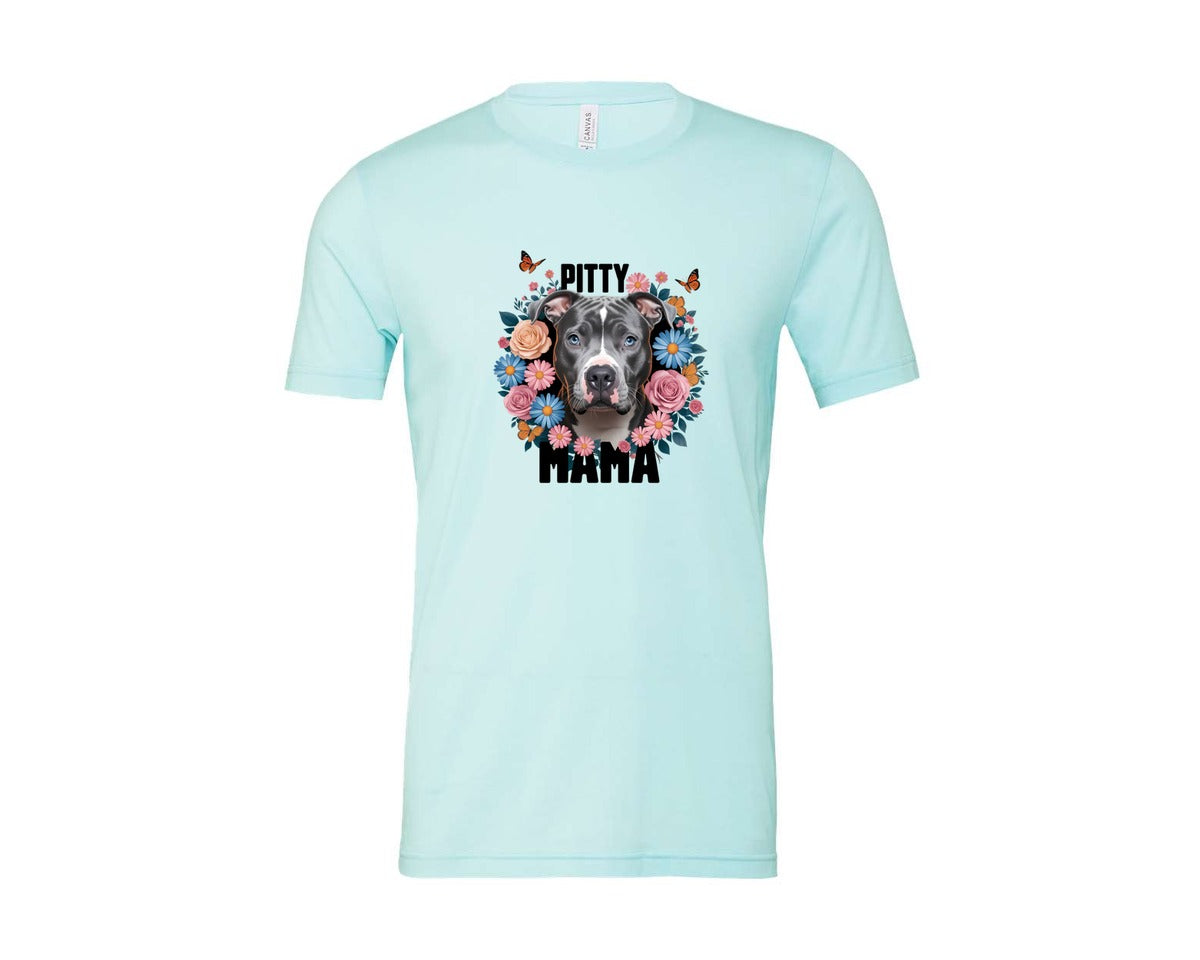 brand:Bella Canvas|color:Heather Ice Blue|Pitty Mama Cute Pitbull Dog 3 Graphic T-Shirt