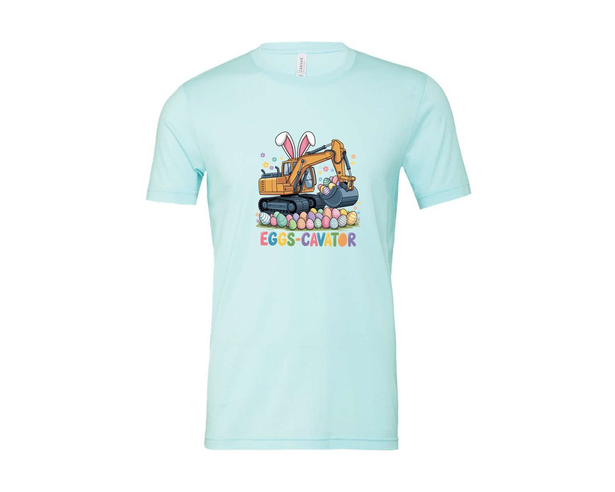 brand:Bella Canvas|color:Heather Ice Blue|Eggs Cavator Easter Excavator 3 Graphic T-Shirt