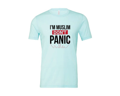 brand:Bella Canvas|color:Heather Ice Blue|Im Muslim Dont Panic Muslim Quote Is Graphic T-Shirt