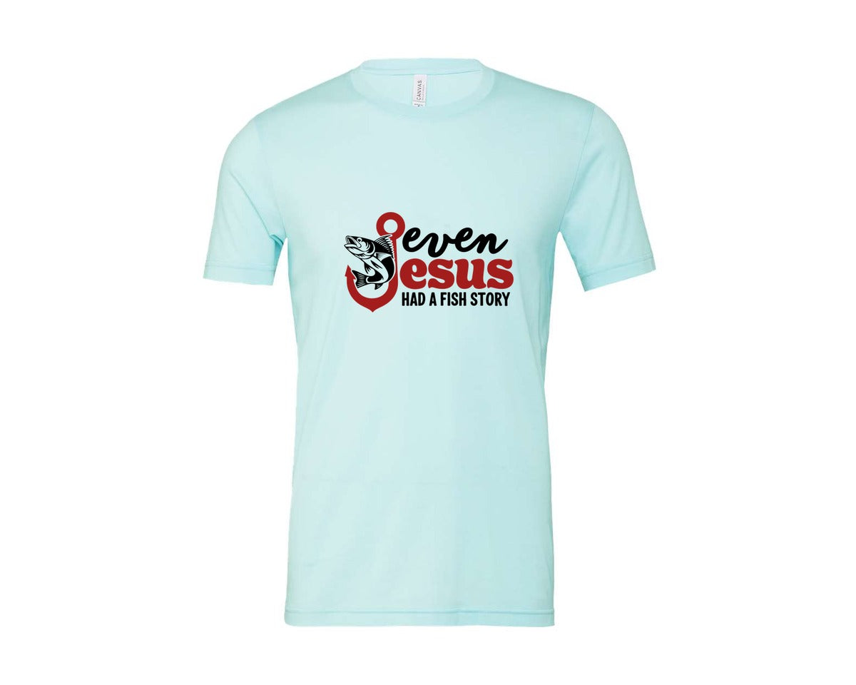 brand:Bella Canvas|color:Heather Ice Blue|Even Jesus Had A Fish Story 3 Graphic T-Shirt