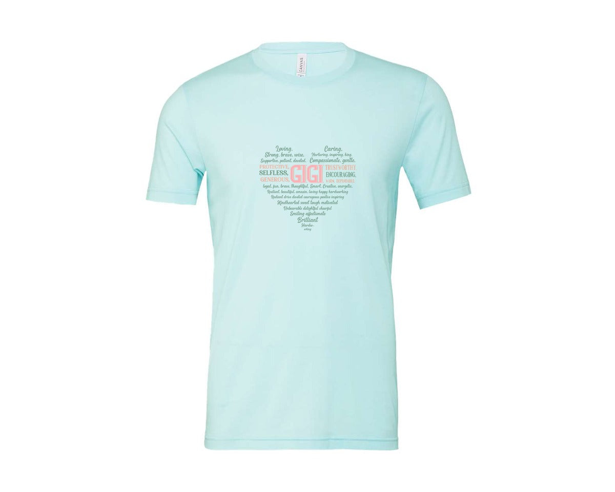 brand:Bella Canvas|color:Heather Ice Blue|Gigi Heart Shape Mothers Day Heart 3 Graphic T-Shirt