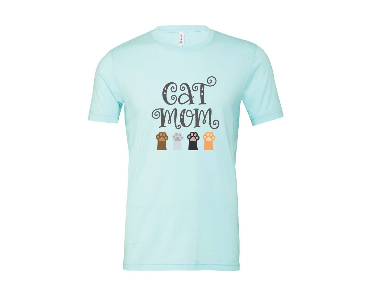 brand:Bella Canvas|color:Heather Ice Blue|Cat Mom Cute Crazy Cat Lady Quote 2 Graphic T-Shirt