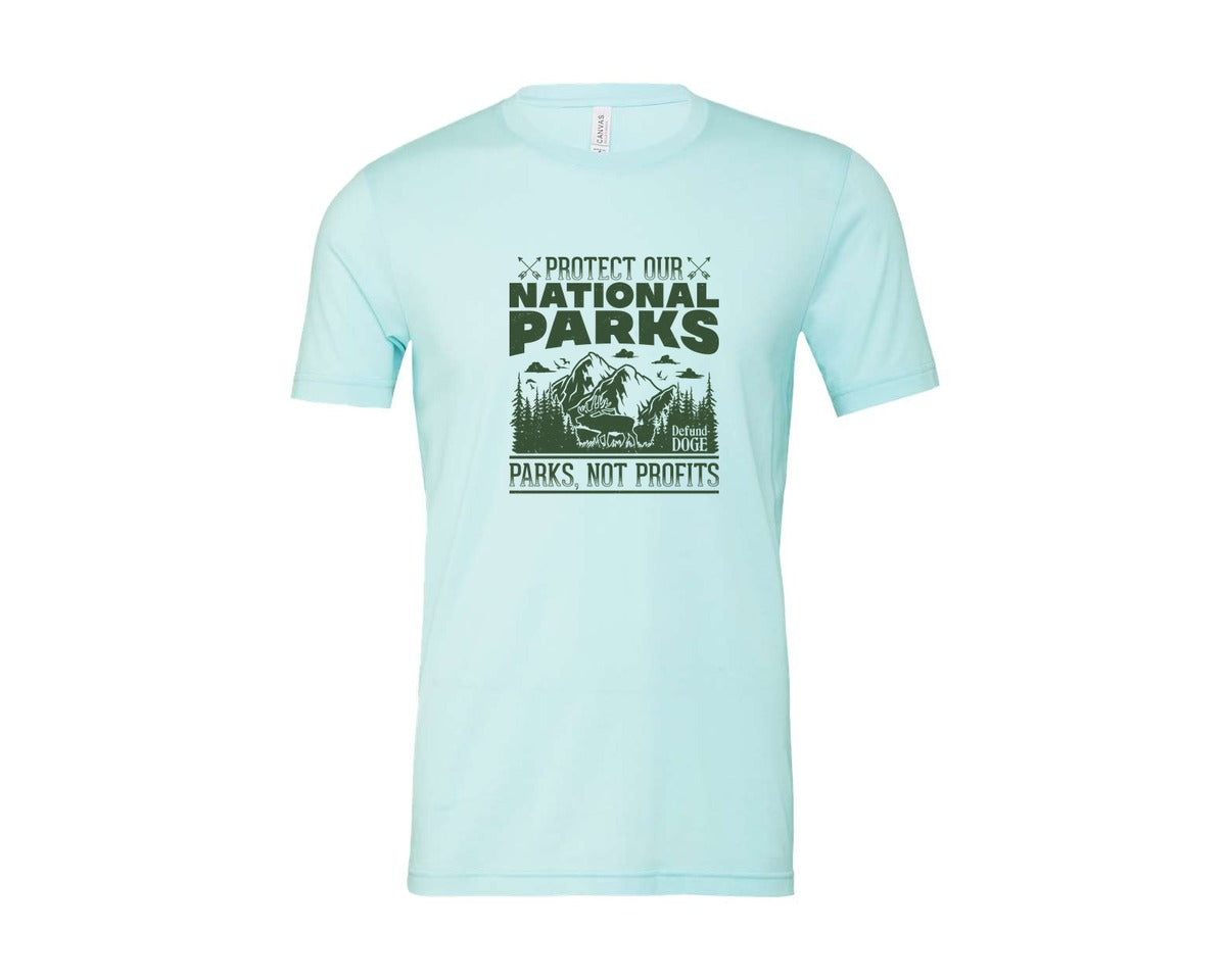 brand:Bella Canvas|color:Heather Ice Blue|Protect Our National Parks Defund Doge 2 Graphic T-Shirt