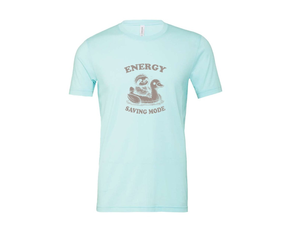 brand:Bella Canvas|color:Heather Ice Blue|Energy Saving Mode Sloth On Duck Float Graphic T-Shirt