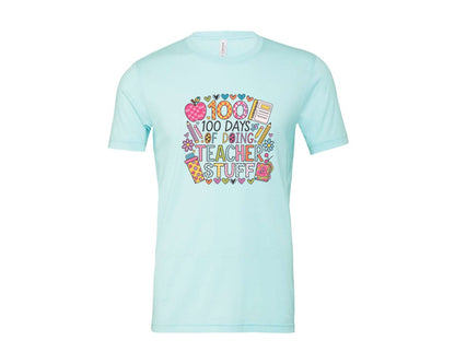 brand:Bella Canvas|color:Heather Ice Blue|100 Days Of School 57 Graphic T-Shirt